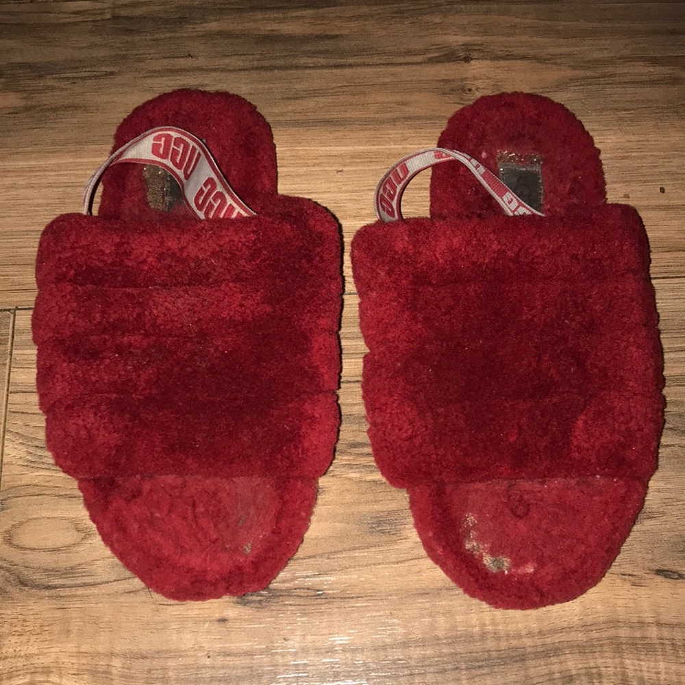 UGG red furry slippers slides sandals